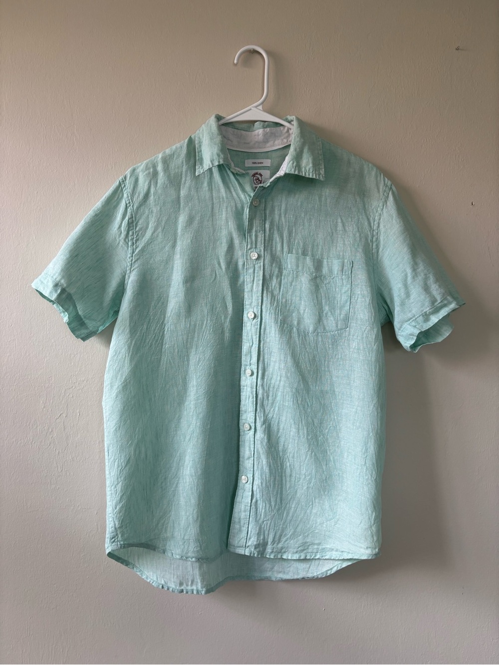 Panama Jack Men’s Size Medium Polo Shirt 100% Linen Green Button Down